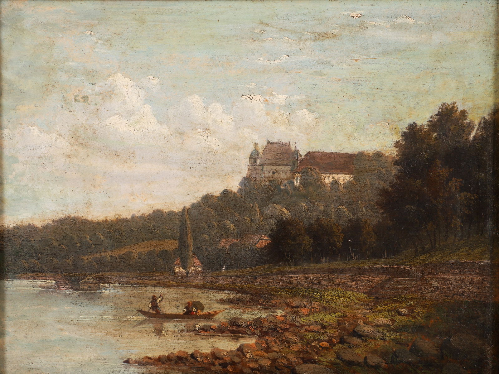 European Landscape with Boat late 18th or early 19th oil ptg (1 of 7)