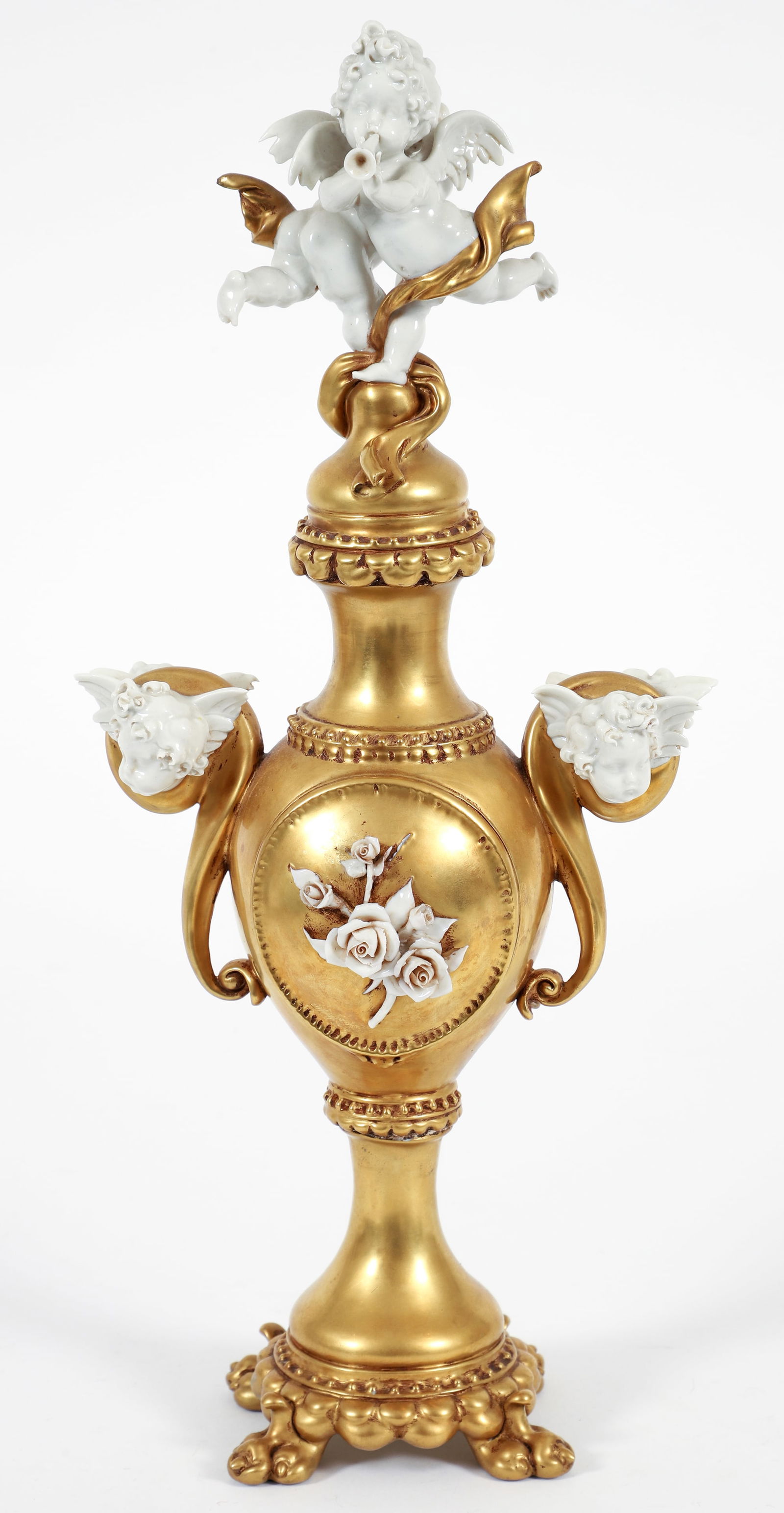 Capodimonte gilded Urn surmounted with cupids and putti (1 of 4)