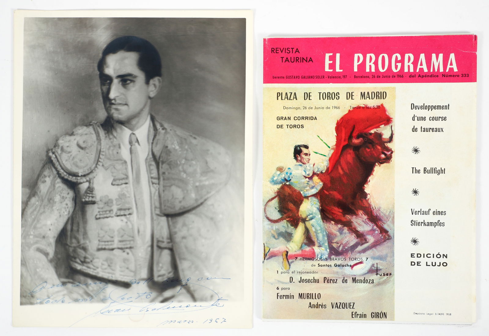 Matador Juan Belmonte Autographed Photo and Program (1 of 2)