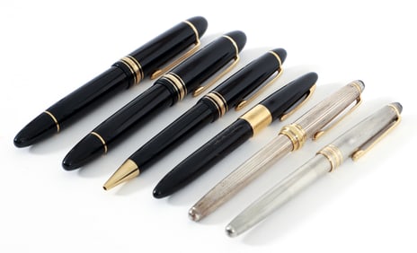 5 Montblanc designer ball point and fountain pens plus 1 other