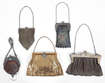 5 Vintage and Antique Handbags inc. Whiting and Davis, German Silver