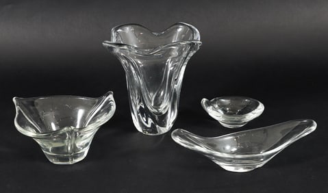 4 Daum France Crystal Clear Pulled Vases