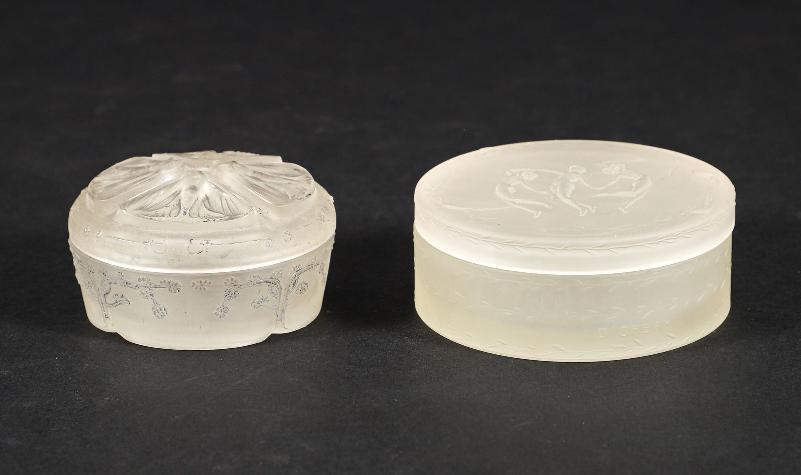 2 vintage Lalique Powder Boxes, Dragonfly and Dancing Nudes (1 of 5)
