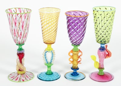 Set of 4 multicolored Murano Wine Glasses