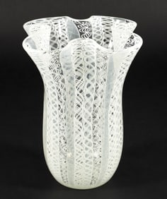 Murano Art Glass Latticino and Cane Design Vase