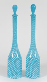 Pair of Murano twisted cane Decanters