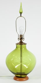 Blenko Chartreuse Pinch Glass Table Lamp