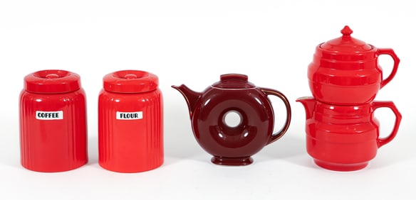 4 Hall China Pc. Inc. Donut Teapot, Cannisters, Drip Coffee