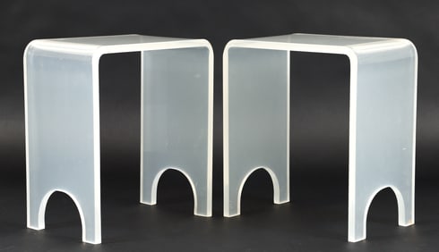 Pair of Opal Lucite Waterfall Side Tables