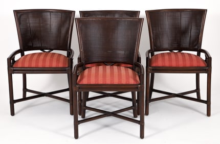 Set of 4 Ficks Reed Cane and Rattan Side Chairs