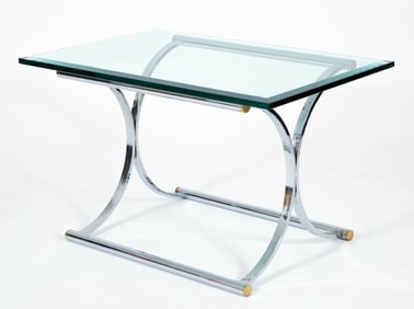Modernist Chrome Base Glass Top Side Table