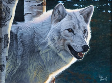 Al Agnew Oil on Board Photo Realist Wolf