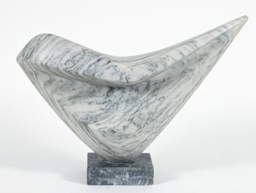 Carved Marble Sculpture with grey base attributed to David Breeden