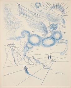 Salvador Dali etching Pegasus in Flight with an Angel