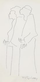 Frank Frazier Ink Drawing of Two Figures 1997