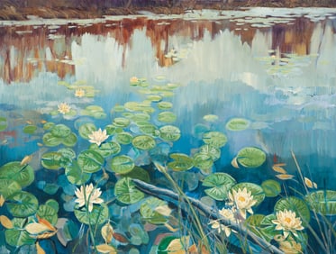 Joan Hanley Acrylic on Canvas Waterlilies