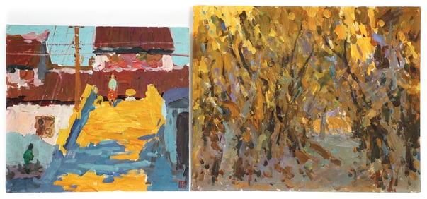 2 Jian-Xin Xue Oil Paintings on Paper