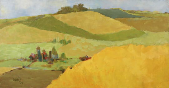 Gary Jurysta 1962 oil on canvas Abstracted Farmscape