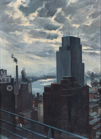 Tran J. Mawicke Oil on Board Midcentury Cityscape