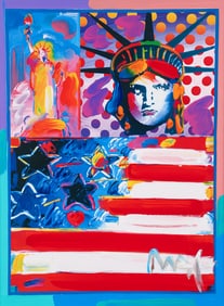Peter Max God Bless America II Mixed Media Signed