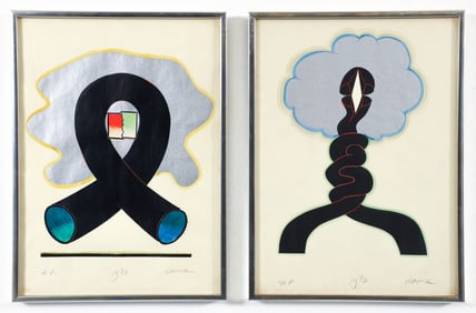 George Nama Pair of Monuments Monotype Prints 1973