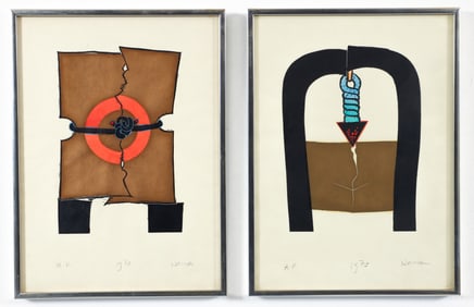 George Nama Pair of Monuments Monotype Prints 1973
