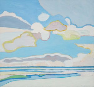 Paul Overhaus 1987 oil on board Pink Cloud Landscape