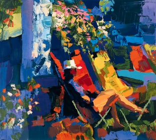 Nicola Simbari framed 1981 orig serigraph Patio II