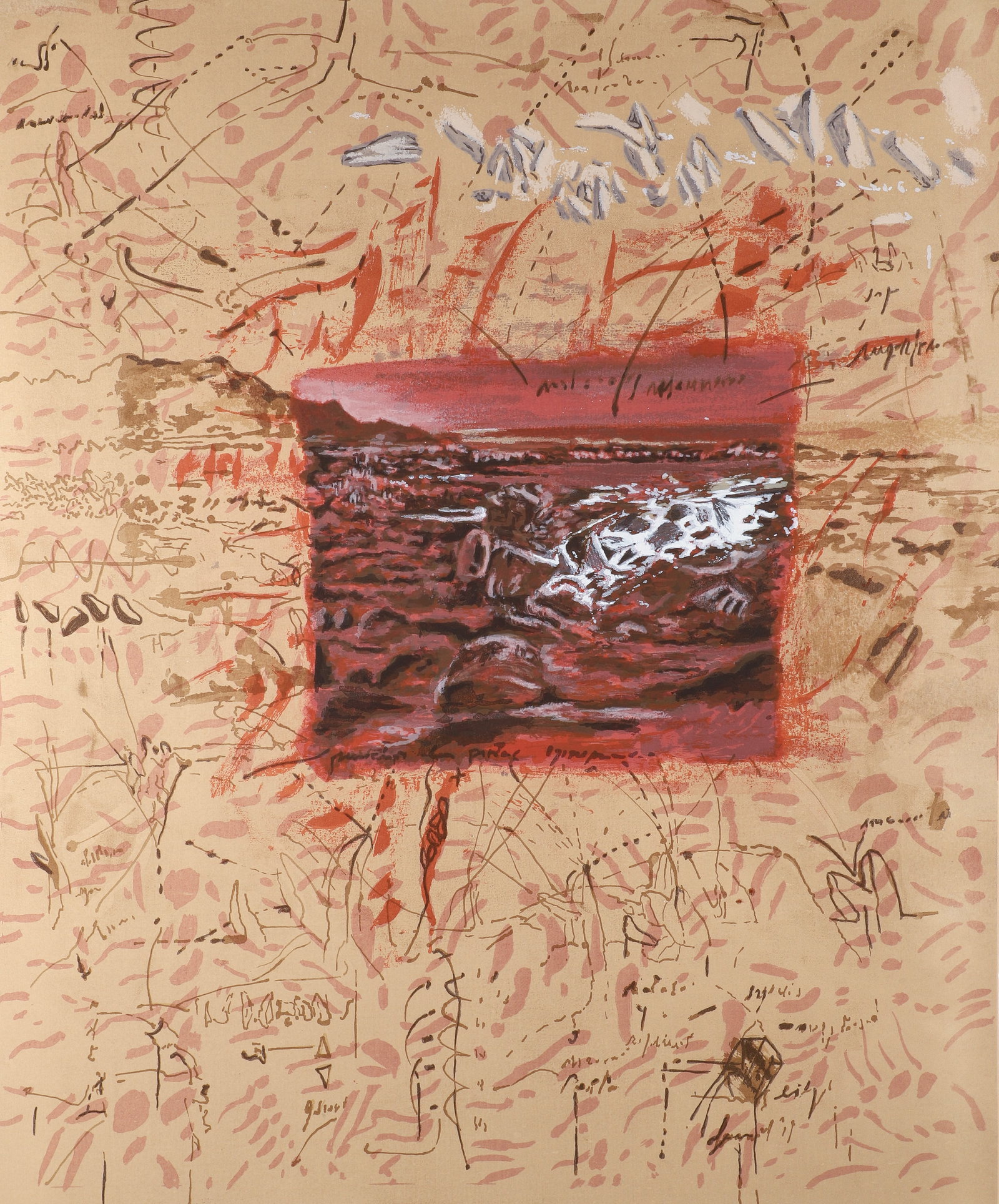 Jorge Tacla 1992 orig serigraph Representation and Notes: Tacla, Jorge (Chilean, born 1958), Representation and Notes, 1992, serigraph printed in colors, 28.5 x 24 inches (72.5 x 61 cm.), pencil signed, dated, and numbered 73/150, unframed.