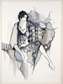 Itzchak Tarkay Very Large Serigraph Lady in Black signed