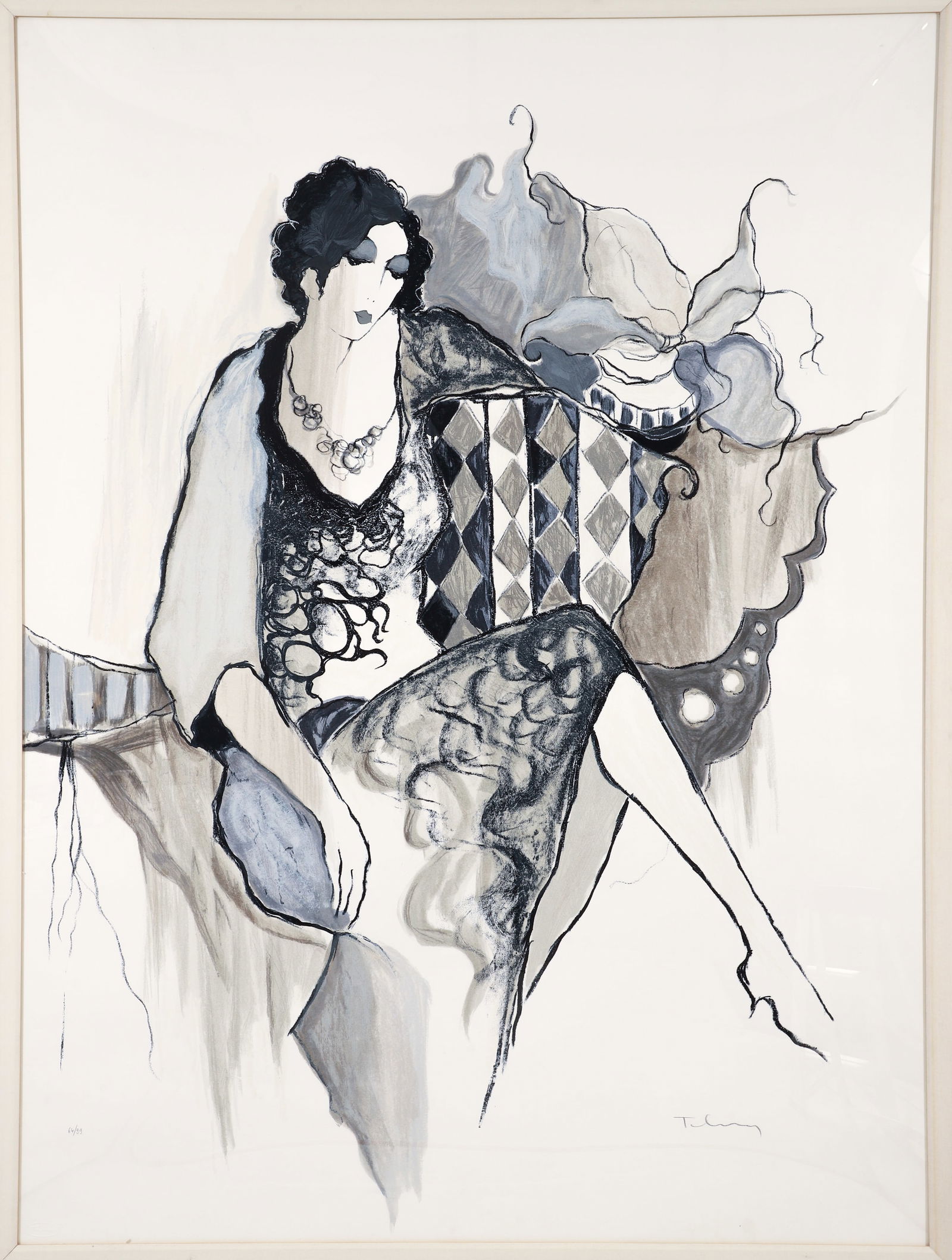 Itzchak Tarkay Very Large Serigraph Lady in Black signed (1 of 5)