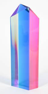 Vasa 1991 laminated acrylic Obelisk: Vasa (Velizar Mihich) (Yugoslavian, b. 1933), Obelisk, 1991, laminated cast acrylic, 14 inches tall, incised with signature and date along lower edge.