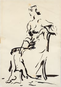 American Modernist School ink drawing Seated Woman