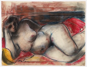 Virgil Cantini pastel and chalk Reclining Nude drawing