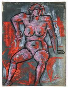 Virgil Cantini watercolor and gouache Seated Nude