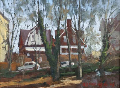 Ron Donoughe oil painting Winter House Painting TV Series prop art