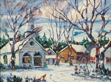 Harry Hickman oil PA Village in Snow