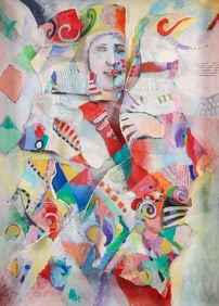 Marie Kelly 1980 painted collage Commedia Dell'Arte Una Figura