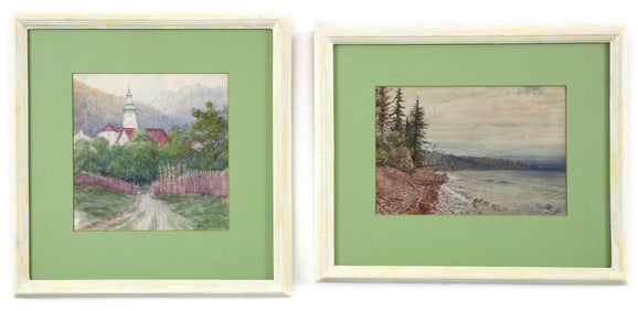 2 Martin Leisser framed watercolors Views of Europe 1889