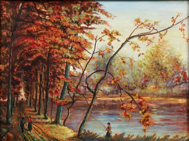 Teofilo Magliocchi Autumn Landscape Oil on Board