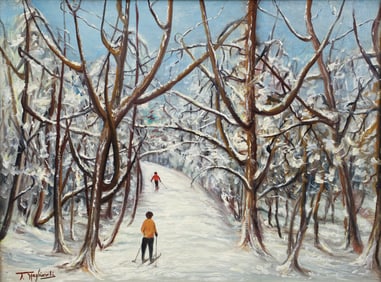 Teofilo Magliocchi Skiers in Winter Oil on Board