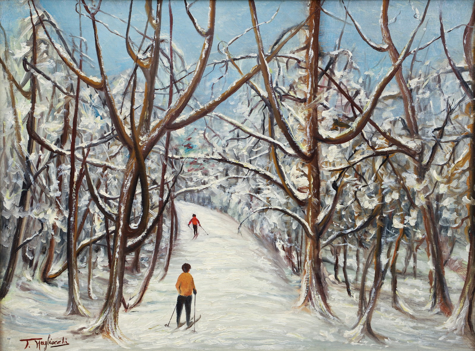 Teofilo Magliocchi Skiers in Winter Oil on Board (1 of 3)