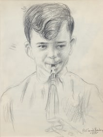 Samuel Rosenberg pencil drawing Murray Playing a Clarinet