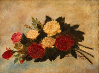Frederick G. Wagener 1944 oil Still Life of White and Red Roses