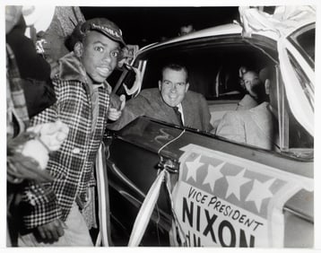 Teenie Harris 1960 Nixon campaigning in Pittsburgh with Pat Nixon in Car