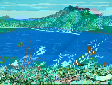 Fumio Kitaoka 1961 color woodblock Lake Mashu