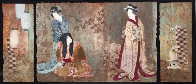 Mikulas Kravjansky 1984 framed mixed media and intaglio Kabuki Triptych