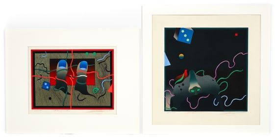 2 Akira Kurosaki color woodcuts Solitude and Thumb