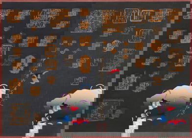 Akira Kurosaki 1980 color woodcut Chinese Seals