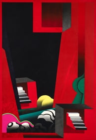 Akira Kurosaki large 1970 color woodcut Les Tenebres Verrmeilles